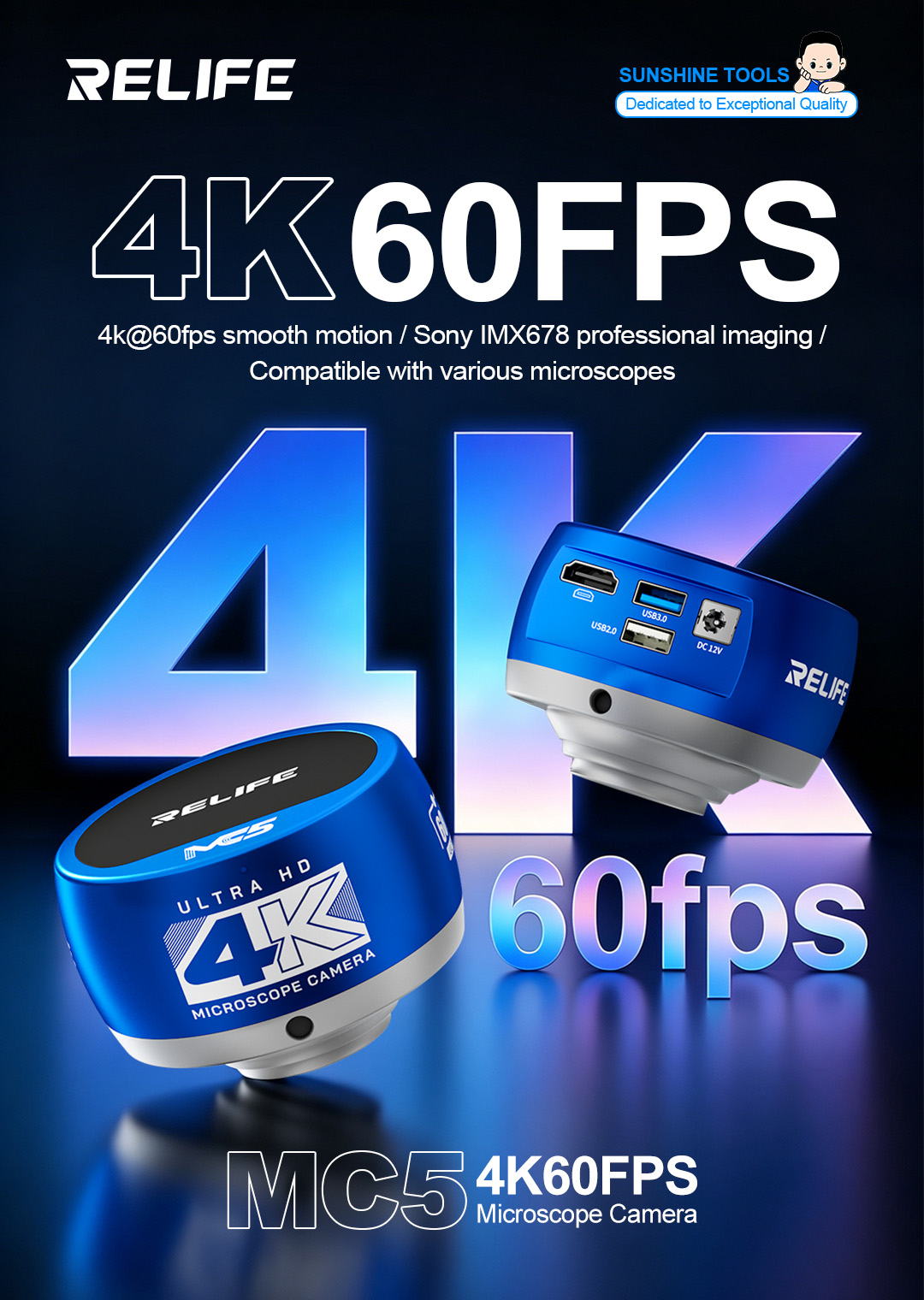 RELIFE MC5 4K 60FPS Microscope - 4K Microscope Camera Sony Sensor 评论和价格